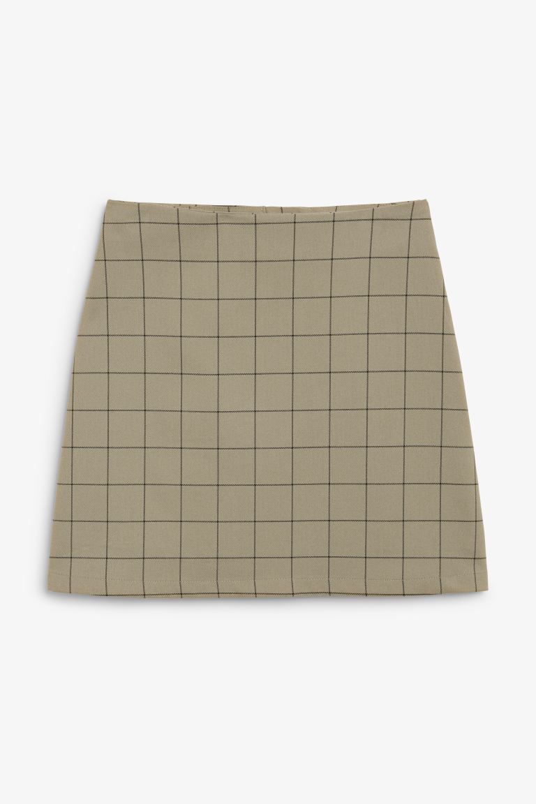 A-line mini skirt - Dark beige grid check - Ladies | H&M GB | H&M (UK, MY, IN, SG, PH, TW, HK)