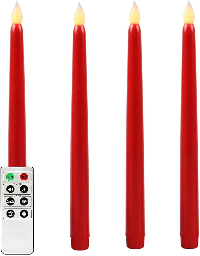 Rhytsing Red 10.8" Flameless Taper Candles with Timer, Battery Operated Candles with Remote, Smoo... | Amazon (US)