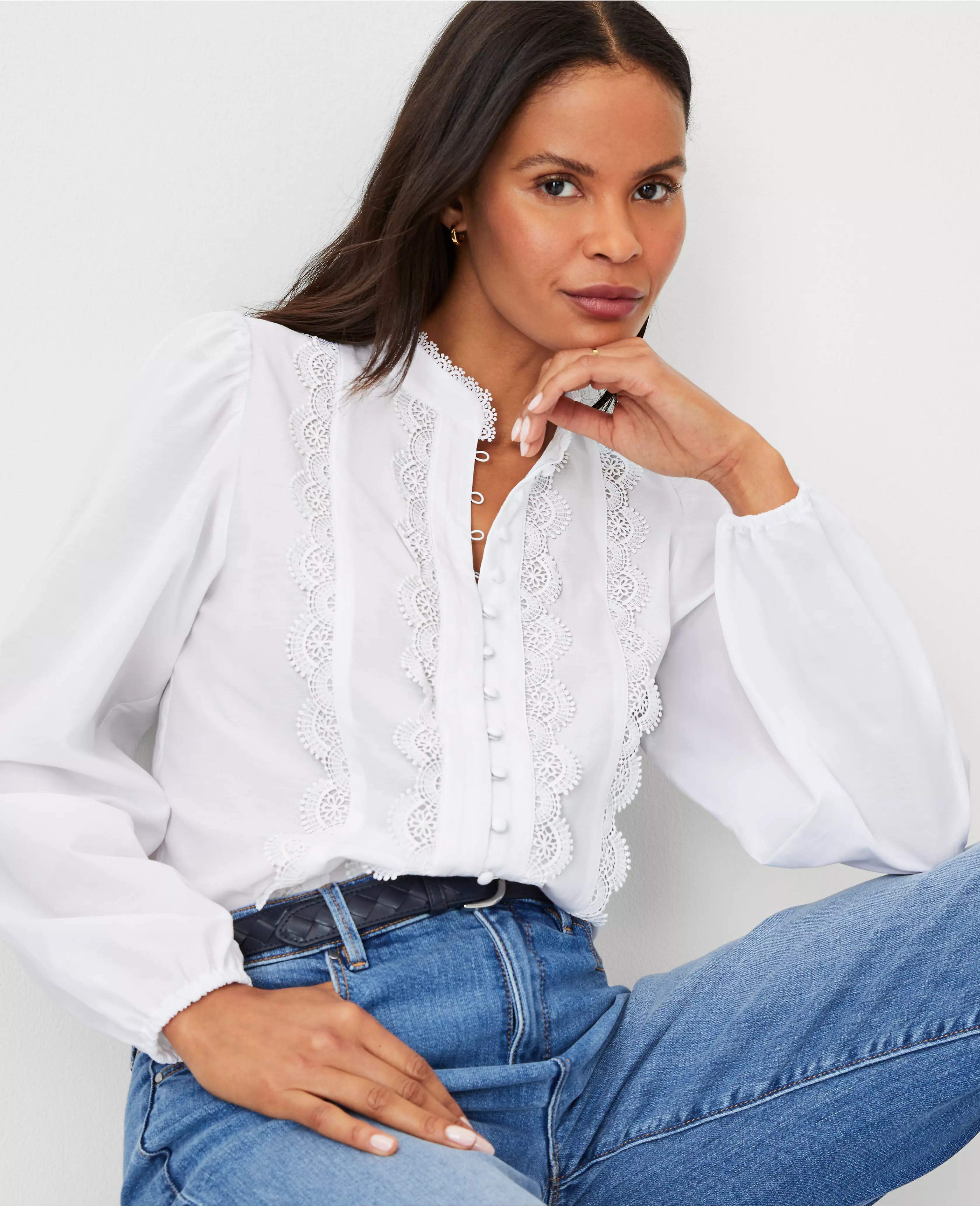 Scalloped Lace Trim Top | Ann Taylor (US)