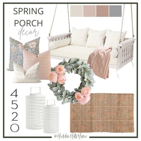 Spring porch, spring decor, home decor, spring ideas, cute spring porch, Sunday bed swing, spring throw pillows, spring doormat #spring #homedecor 

#LTKSeasonal #LTKhome #LTKsalealert
