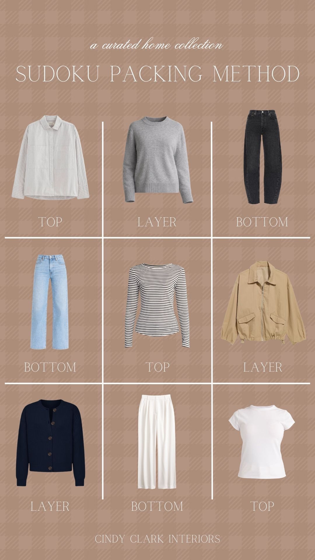 I came across the Sudoku packing method recently and had to try it for our trip to New York! This is a strategic way of packing to allow you optimal space in your suitcase. With only 3 tops, 3 layers, and 3 bottoms you can achieve 9 different looks. Love this method! 

#LTKgrwm #LTKTravel #LTKootd