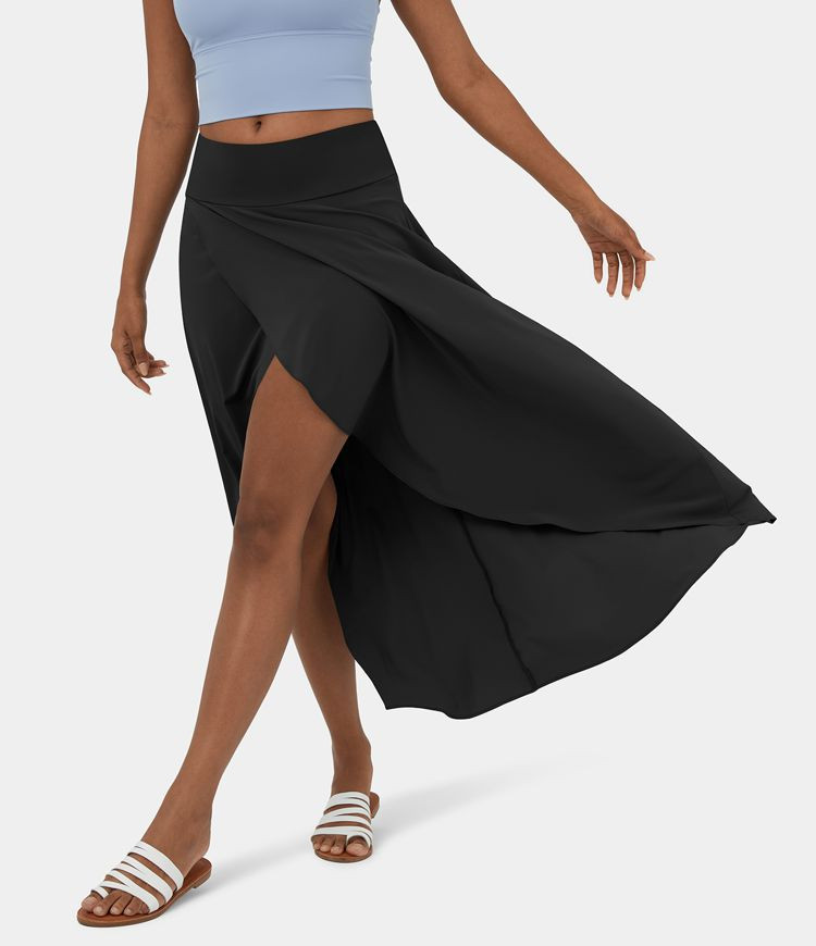 Breezeful™ High Waisted High Low Ruffle 2-in-1 Flowy Quick Dry Casual Regular Maxi Skirt | HALARA