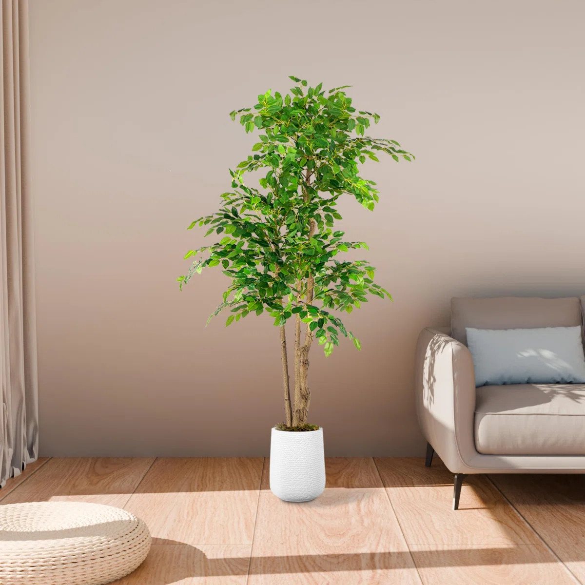 70 "Faux Ficus Tree In a White Magnesium Mud Flower pot, Faux Plant | Wayfair North America