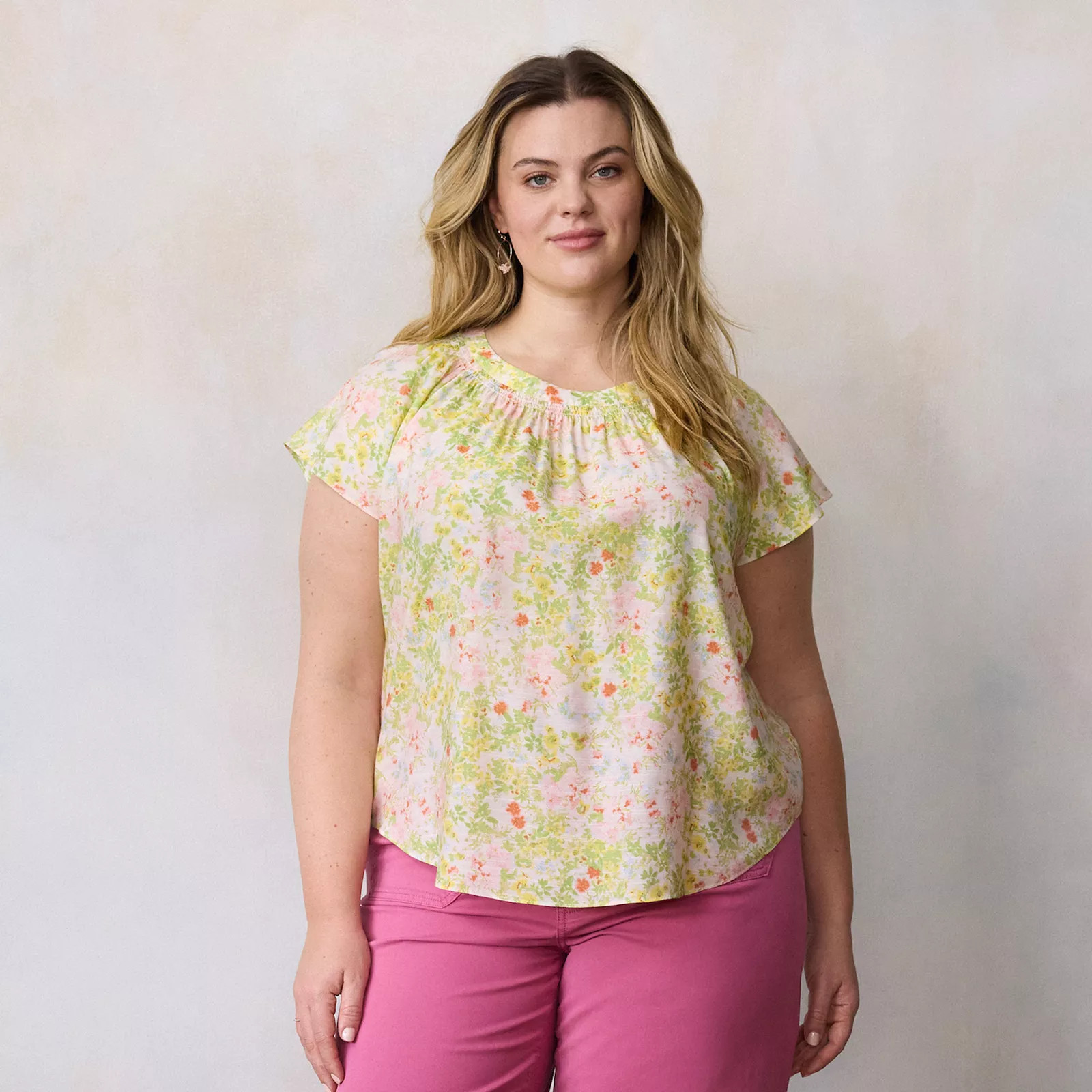Plus Size LC Lauren Conrad Shirred Neck With Self-Tie Shell | Kohl's