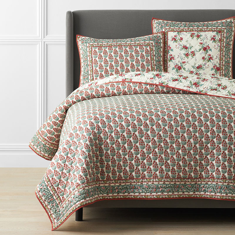 Tashi Reversible Quilt - Cream/Red, Full/Queen | The Company Store