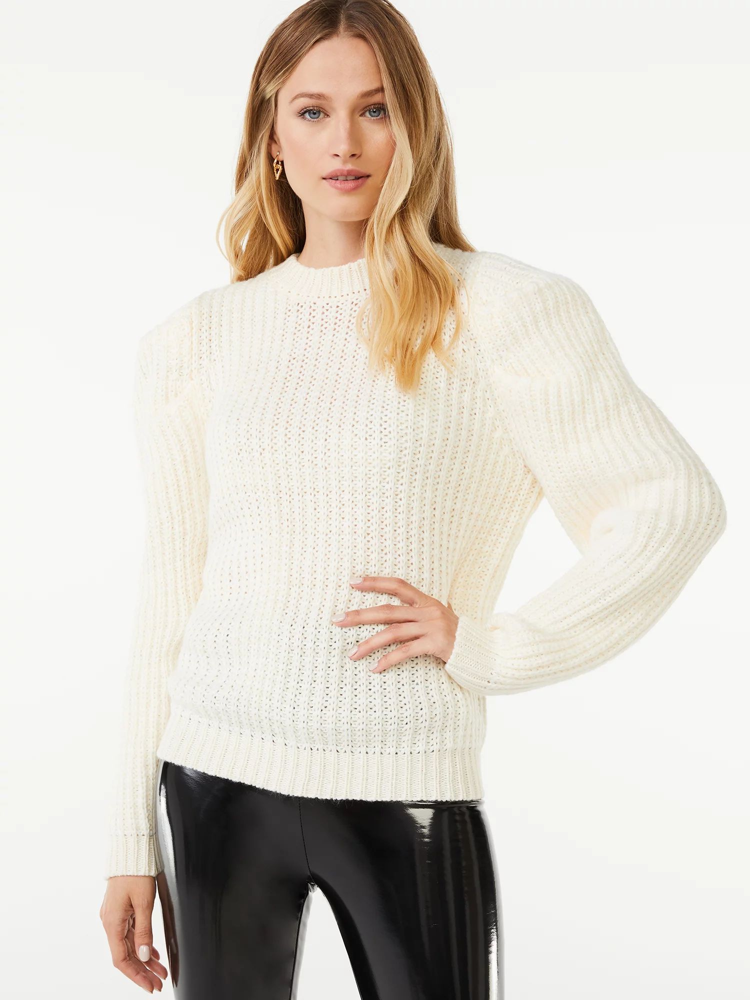 Scoop Women's Puff Sleeve Crewneck Sweater | Walmart (US)