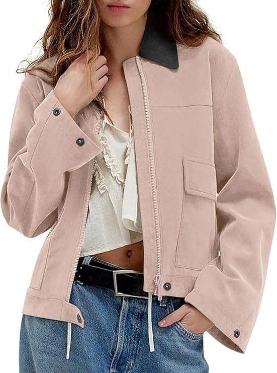 COCCKO Women's Faux Suede Cropped Jacket Casual Zip Up Jackets Contrast Collar Fleece Winter Coat... | Amazon (US)