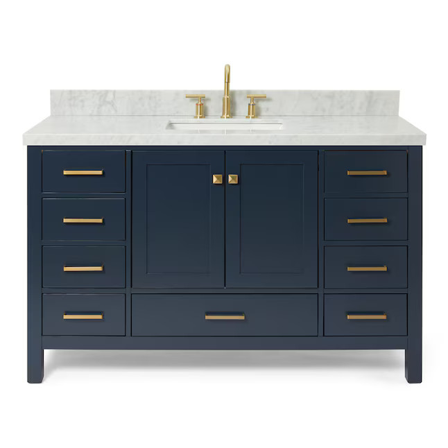 ARIEL Cambridge 55-in Midnight Blue Undermount Single Sink Bathroom Vanity with White Natural Mar... | Lowe's