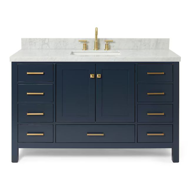 ARIEL Cambridge 55-in Midnight Blue Undermount Single Sink Bathroom Vanity with White Natural Mar... | Lowe's