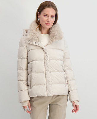 Women's Faux-Fur-Collar Hooded Puffer Coat | Macy's