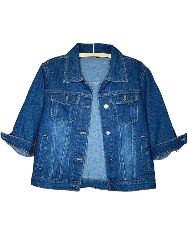 Unilexi Women's 3/4 Sleeve Colored Cropped Denim Jacket Light Wash Short Jean Jacket Trucker Coat | Amazon (US)