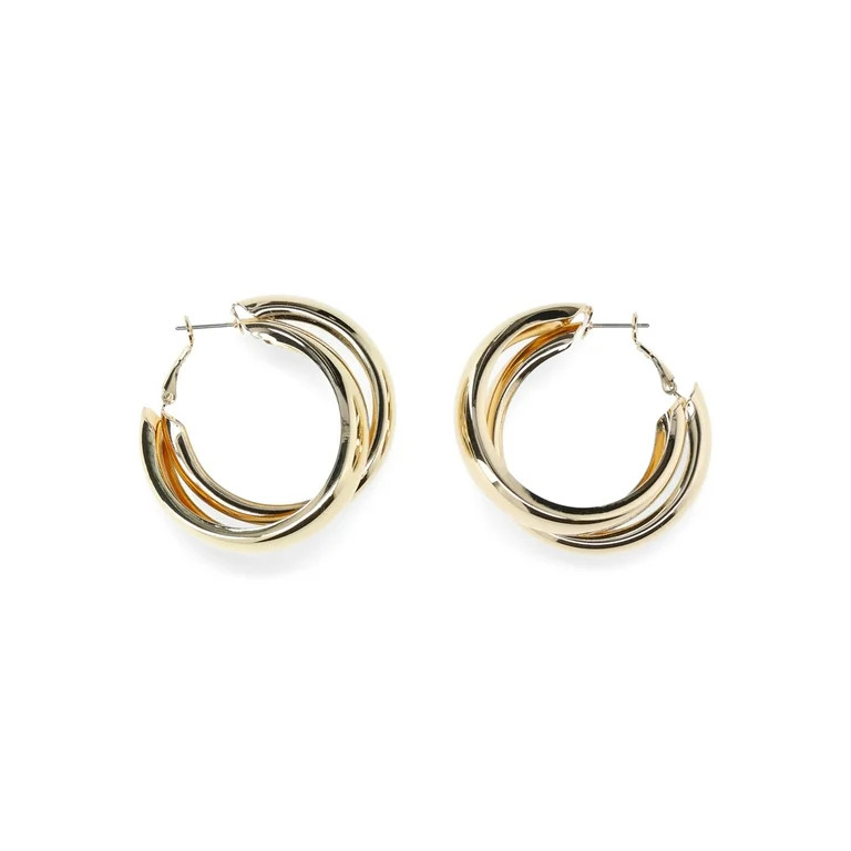 Madden NYC Women's Fashion Gold Tone Layered Hoop Earrings | Walmart (US)