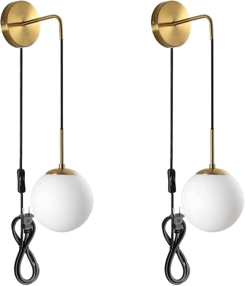 Wall Sconces Set of Two,Plug in Wall Sconces,Antique Gold Wall Lamp with Plug in Cord and On/Off ... | Amazon (US)