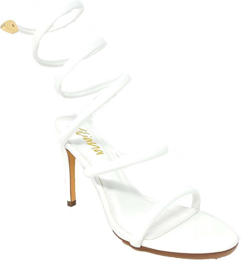 Liliana Nikkia-223 Womens Open Round Toe Leg Spiral Wrap Around Ankle Strap Stiletto Heel Sandal | Amazon (US)