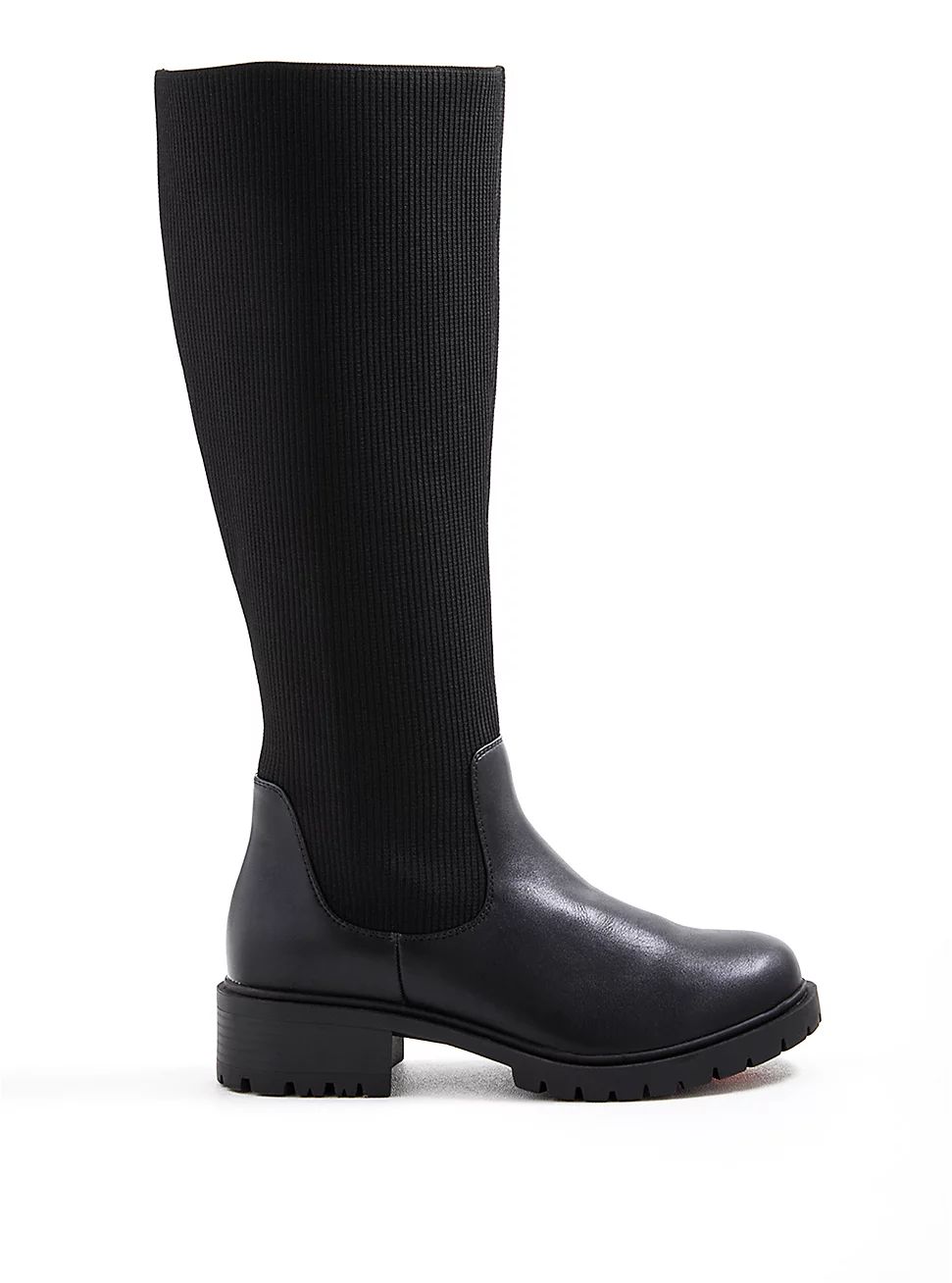 Stretch Ribbed Knee Boot - Black Faux Leather (WW) | Torrid (US & Canada)