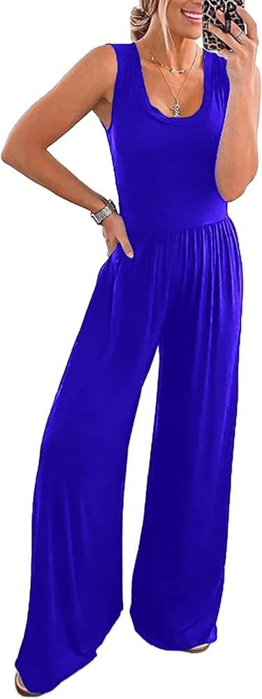 PRETTYGARDEN Women’s Summer Sleeveless Tank Jumpsuits High Waist Low Cut Casual Scoop Neck Fit ... | Amazon (US)
