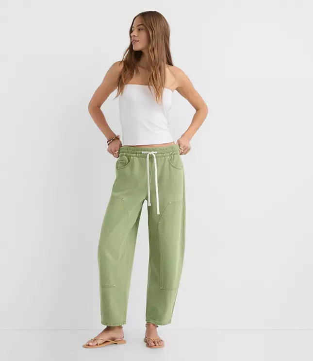 Tall High Rise Barrel Utility Jeans in Shale Green | LOFT