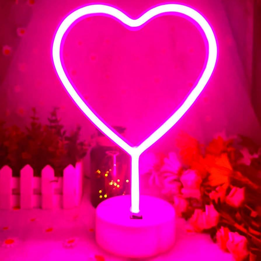 VIFULIN Neon Heart Light Heart Neon Sign Pink Heart Led Light with Base, Light up Heart USB/Batte... | Amazon (US)
