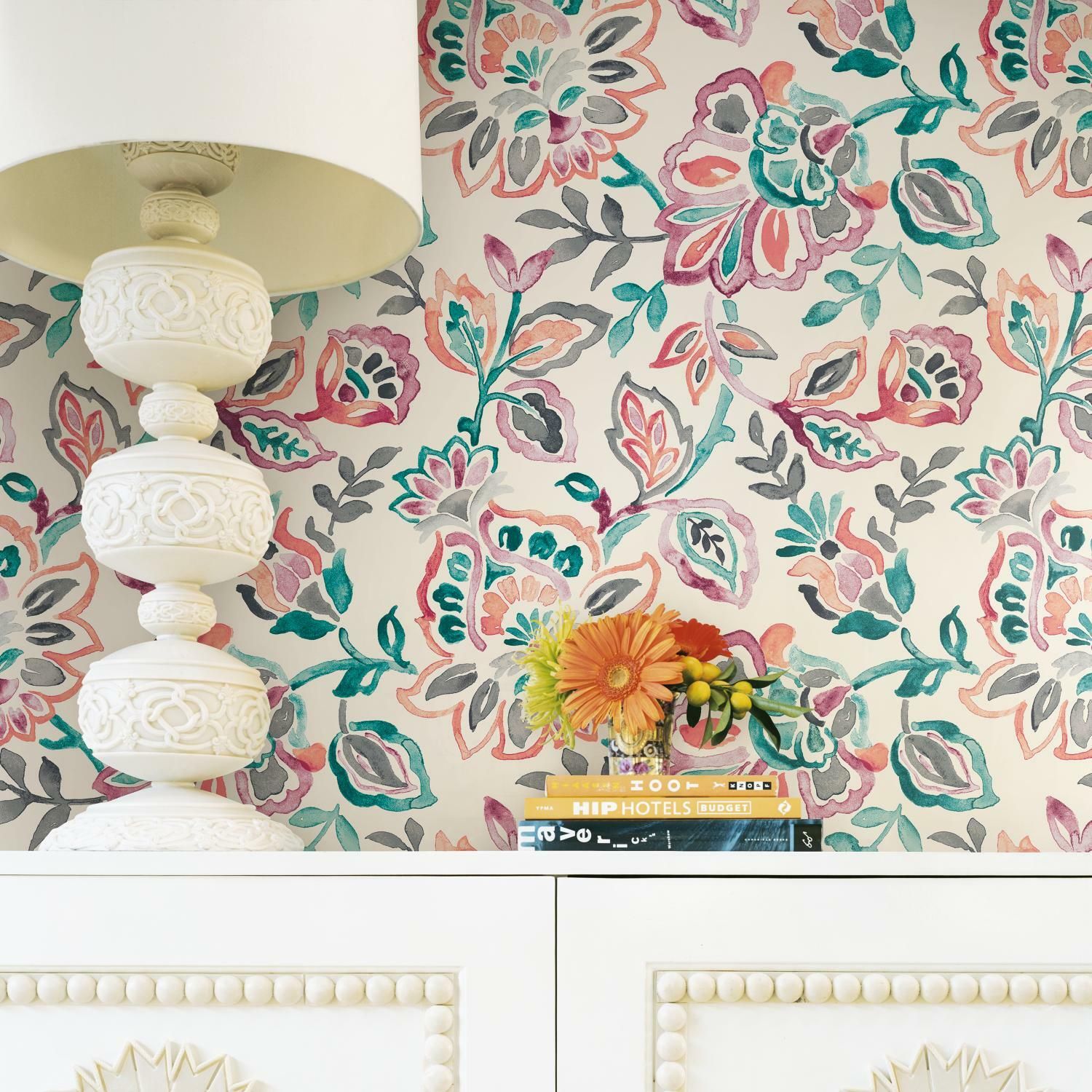 Better Homes & Gardens Floral Peel & Stick Wallpaper, Playful Jacobean, Multicolor, 18" x 18.86' ... | Walmart (US)