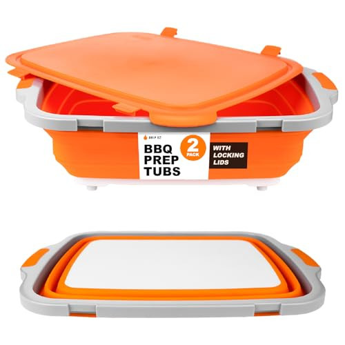 Drip EZ Collapsible BBQ Prep Tubs 2-Piece Set- For Meal Prep Marinating Food Storage - Includes Cutting Board & Lid - (2) XL - Orange | Amazon (US)