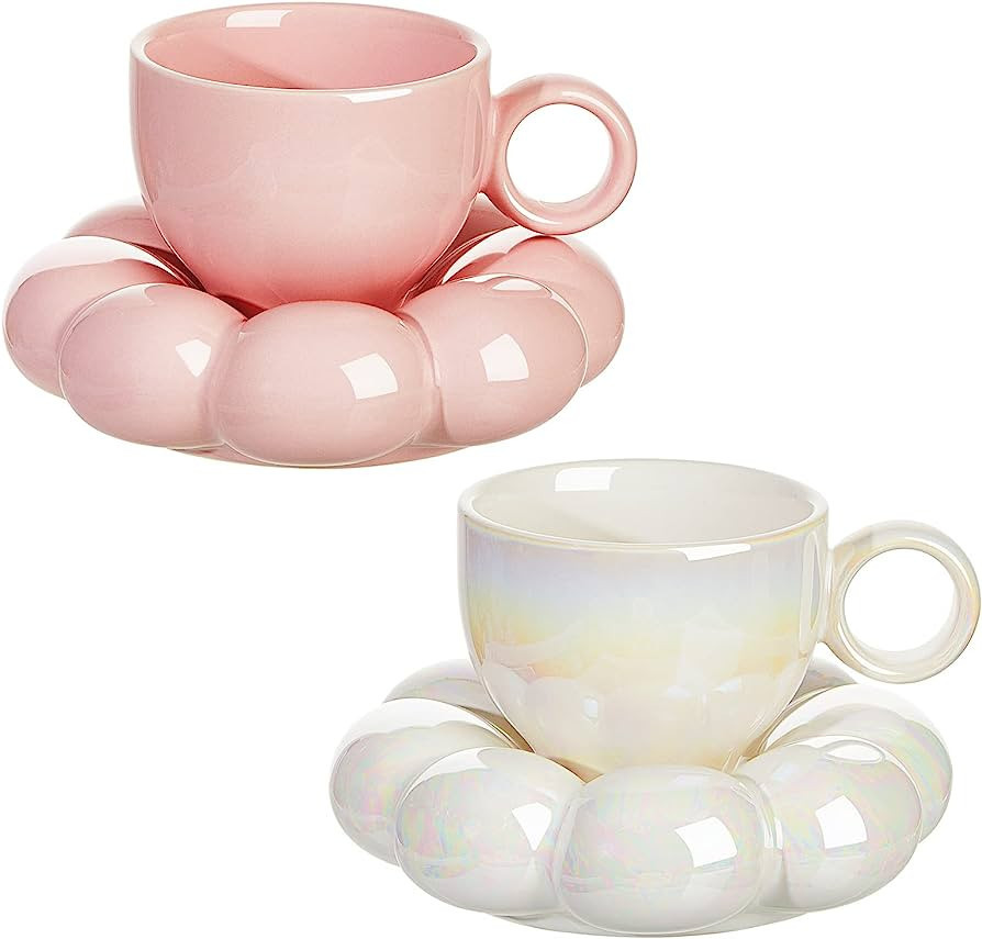 2 Pieces Ceramic Cloud Mug Cute Cup with Sunflower Coaster 7oz Cute Ceramic Coffee Mug with Sauce... | Amazon (US)