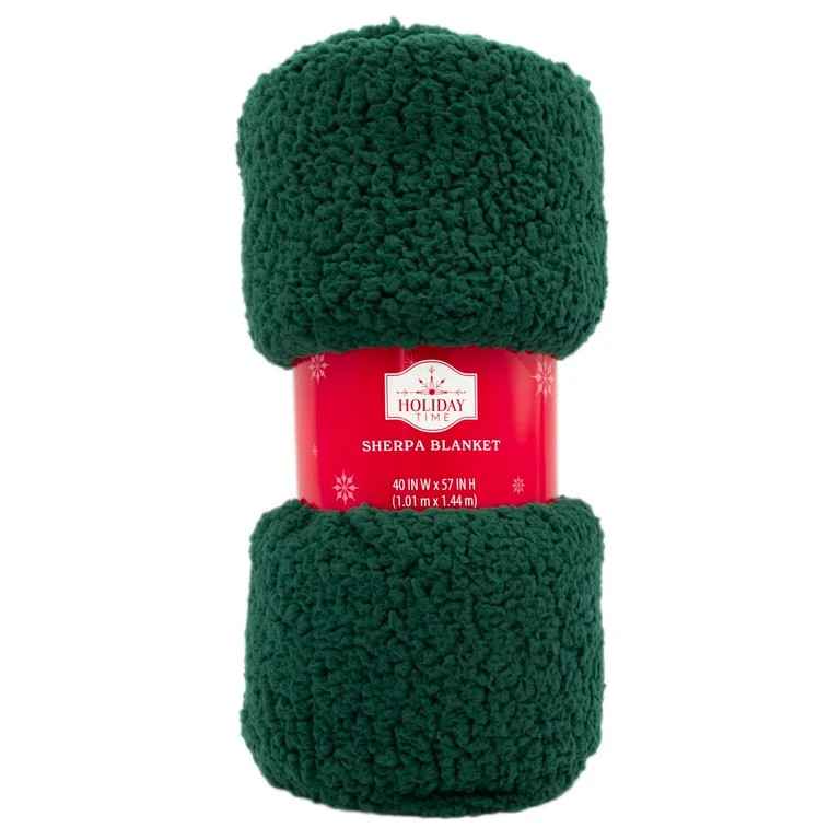 Sherpa Throw Blanket, Green, 40" x 57", by Holiday Time | Walmart (US)