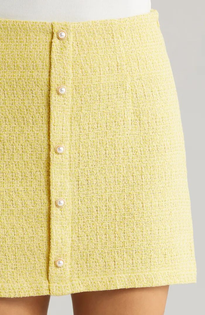 Imitation Pearl Decorative Button Tweed Miniskirt | Nordstrom