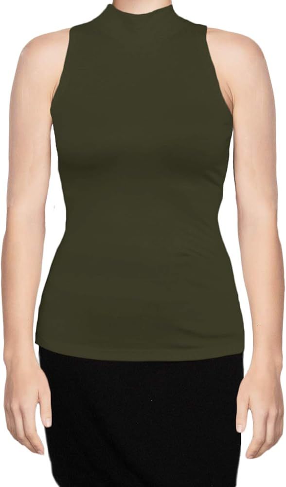 Ooh La La Women Knit Sleeveless Mock Turtleneck Top Blouse with Cut in Shoulders | Amazon (US)