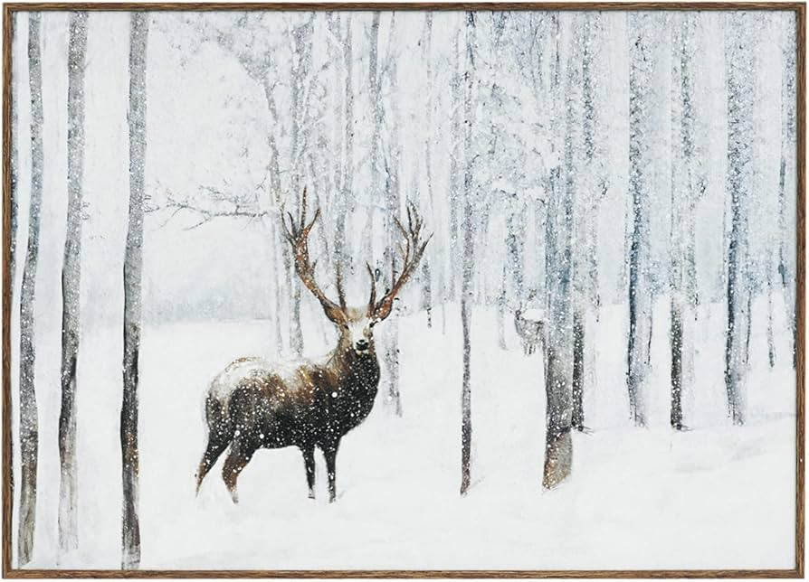 ArtbyHannah 20x28 Inch Christmas Canvas Wall Art, Christmas Framed Wall Art with Deer in Winter S... | Amazon (US)