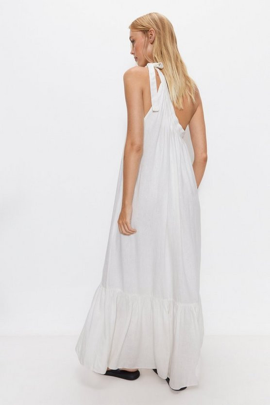 Linen One Shoulder Tiered Maxi Dress | Warehouse UK & IE