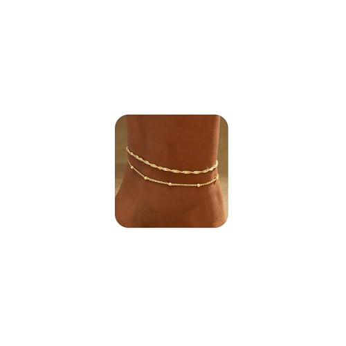 GOSFRY 2/3 PCS Gold Anklets for Women Waterproof Cuban Link Anklet Beaded Bracelets Stackable Bracelets 14K Gold Plated Custom Jewelry Gifts Non Tarnish Lightweight | Amazon (US)