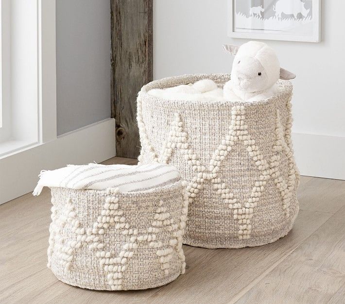 Metallic Woven Wool Nursery Small Basket | Pottery Barn Kids