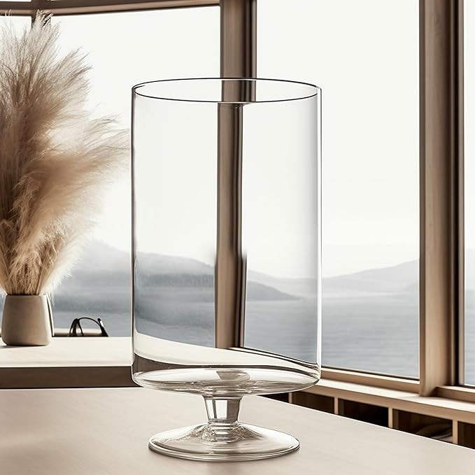 CYS EXCEL Glass Hurricane Pillar Candle Holder (H:13.5" W:8") | Multiple Size Choices Short Stem ... | Amazon (US)