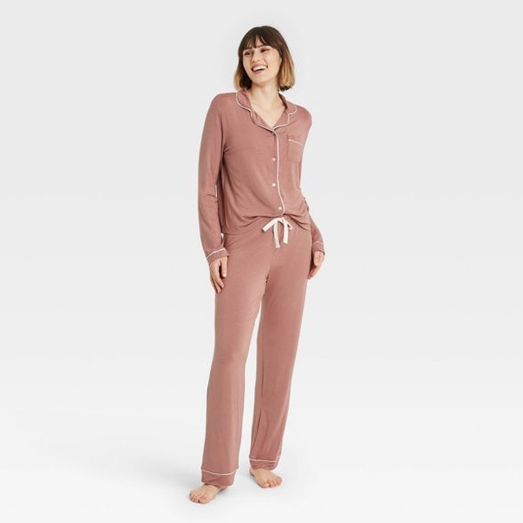 Women's Beautifully Soft Long Sleeve Notch Collar Top and Pants Pajama Set - Stars Above™ | Target