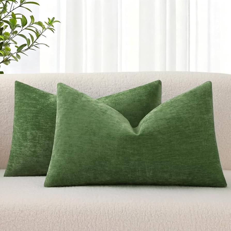 decorUhome Chenille Moss Green Spring Throw Pillow Covers 12x20 Inch Set of 2, Decorative Soft Co... | Amazon (US)