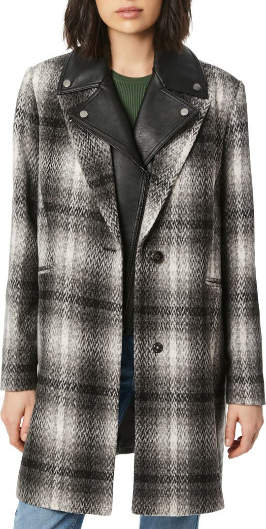 Plaid Coat with Removable Faux Leather Bib | Nordstrom