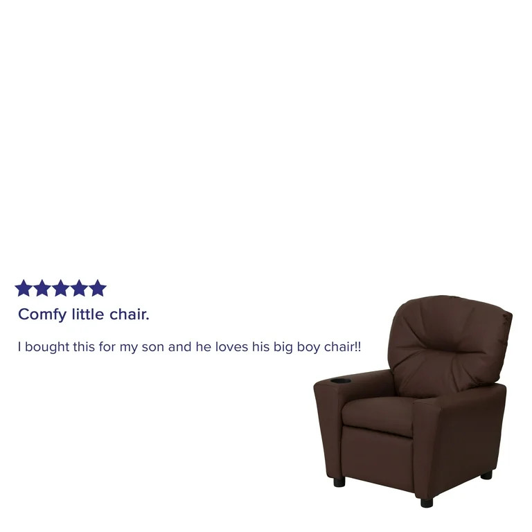 BizChair Contemporary Brown LeatherSoft Kids Recliner with Cup Holder | Walmart (US)