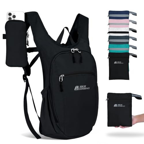 HIGH EXPERIENCE Hiking Backpack 10L/15L Small Daypack Lightweight Packable Travel Foldable Water Resistan for Women Men (Black, 10L) | Amazon (US)