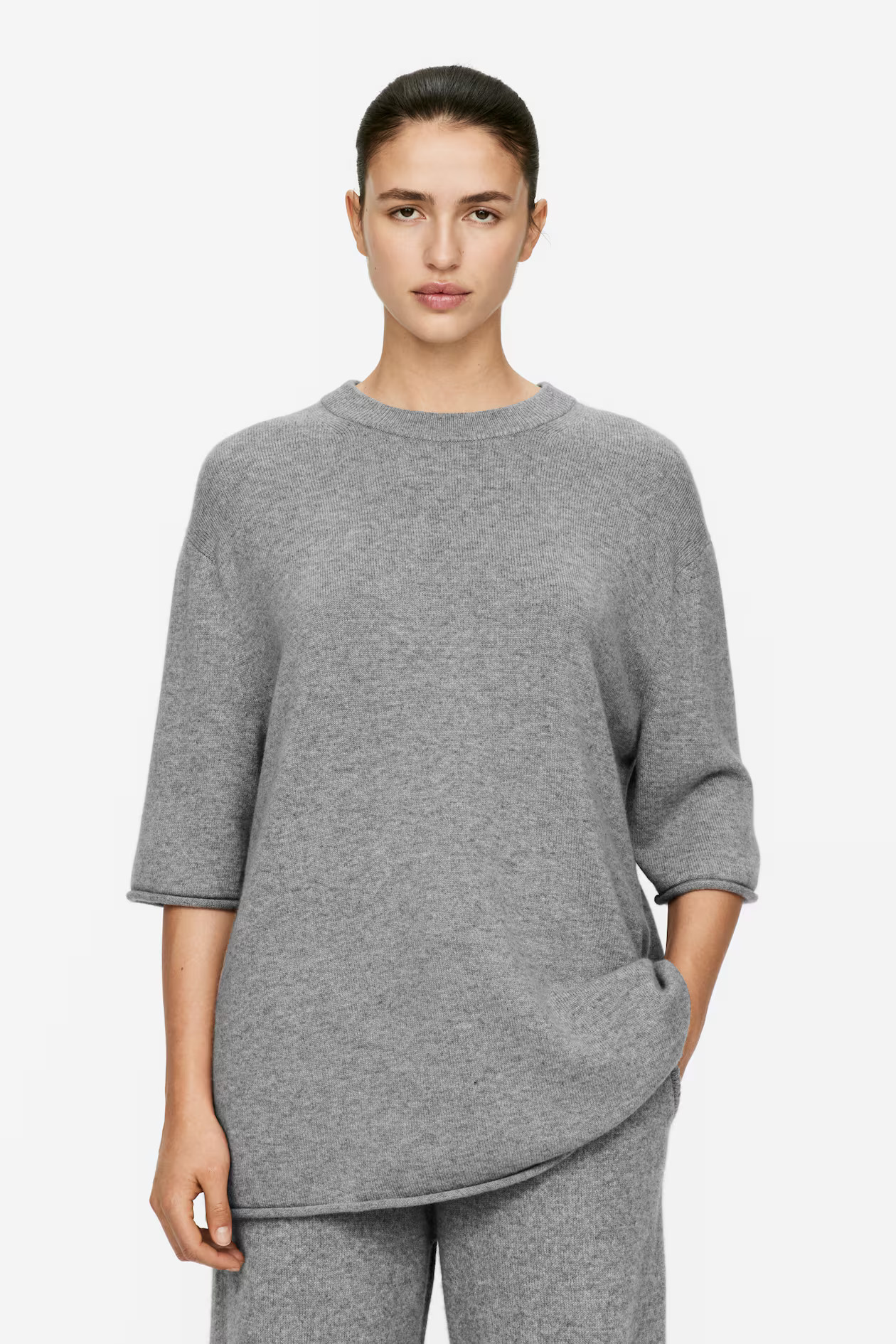 Oversize-T-Shirt aus Kaschmir - Graumeliert - Ladies | H&M DE | H&M (DE, AT, CH, NL, FI)