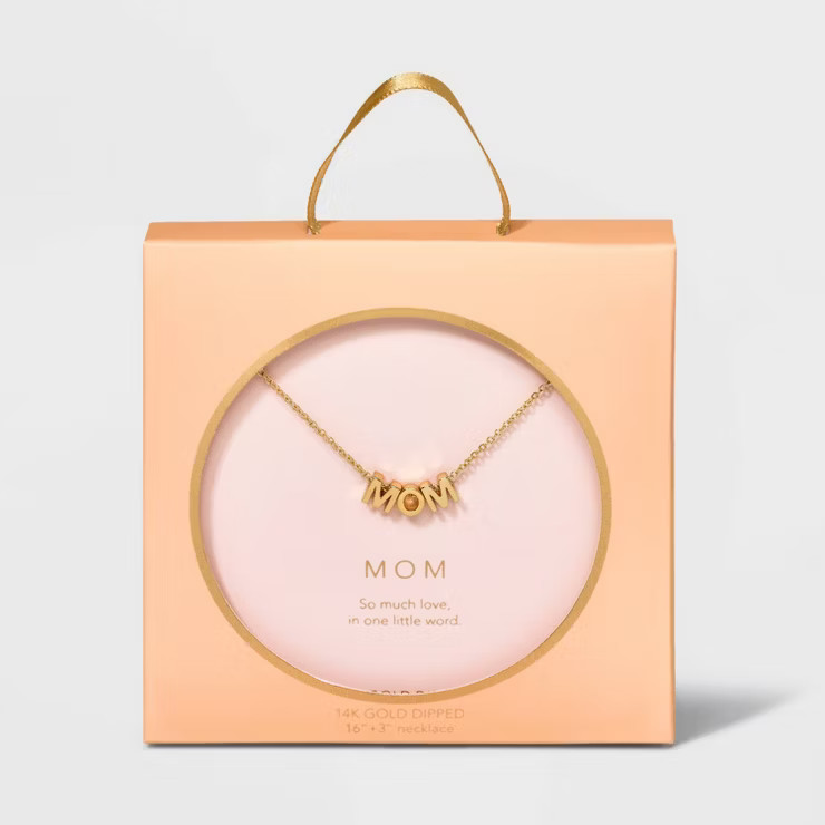 14K Gold Dipped 'Mom' Pendant Necklace - Gold | Target