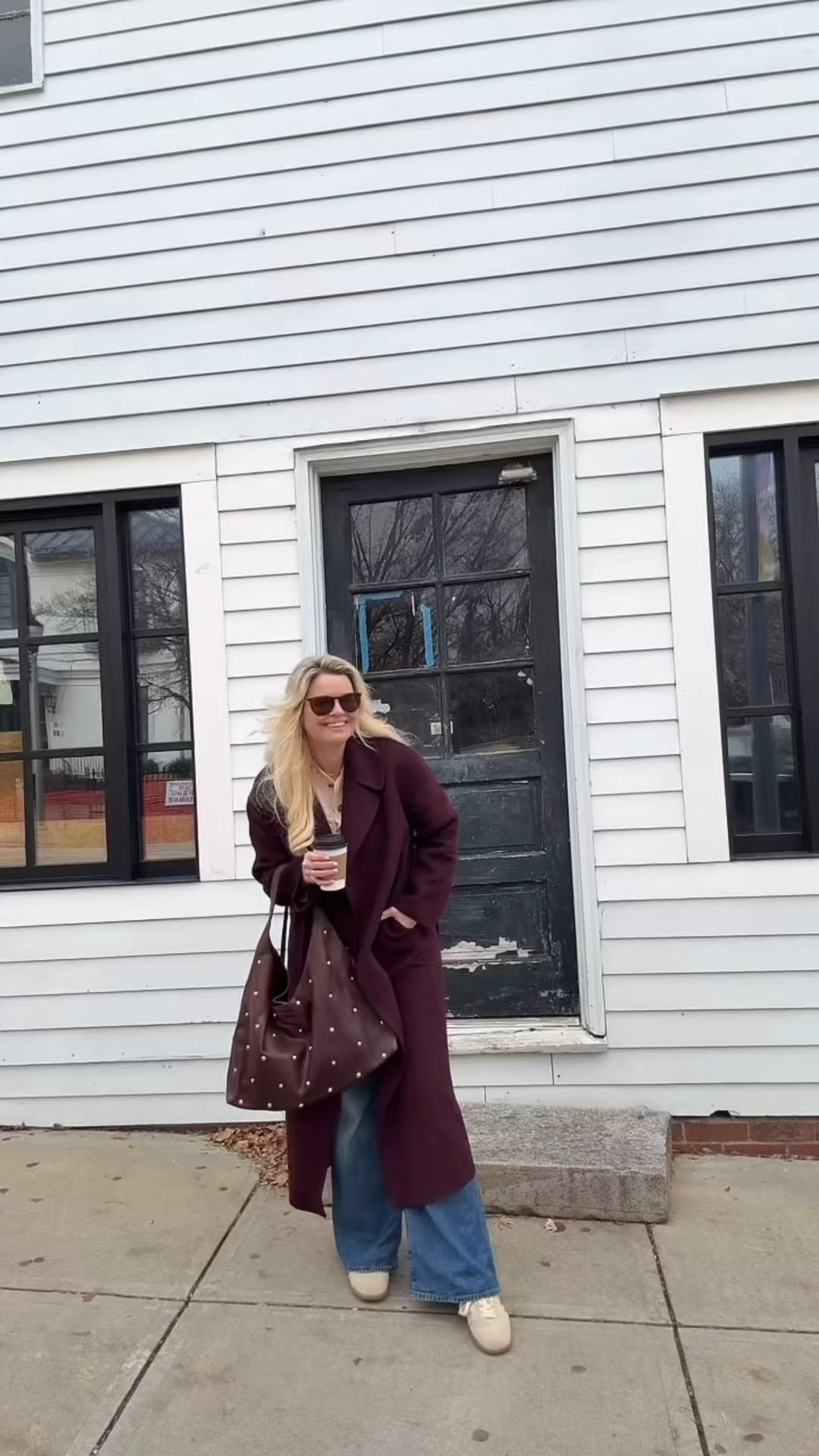 Cozy winter outfit - love this burgundy coat and studded bag 

#LTKgrwm #LTKdayinmylife #LTKmomlife
