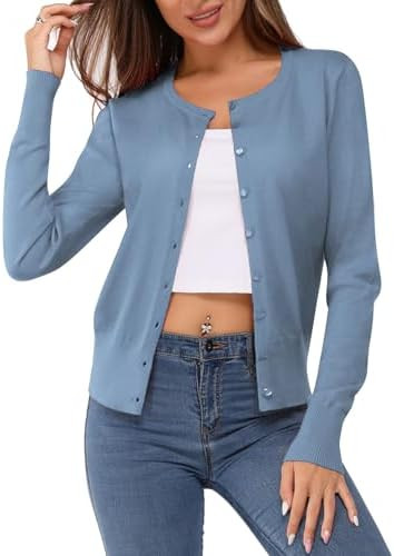 Newshows Women's Lightweight Button Down Cardigan Long Sleeve Casual Crew Neck Soft Knit Cardigan... | Amazon (US)