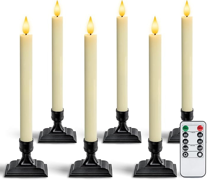 Homemory Real Wax Window Candles with Remote Timer Dimmer, Flameless Taper Candles with Holders, ... | Amazon (US)
