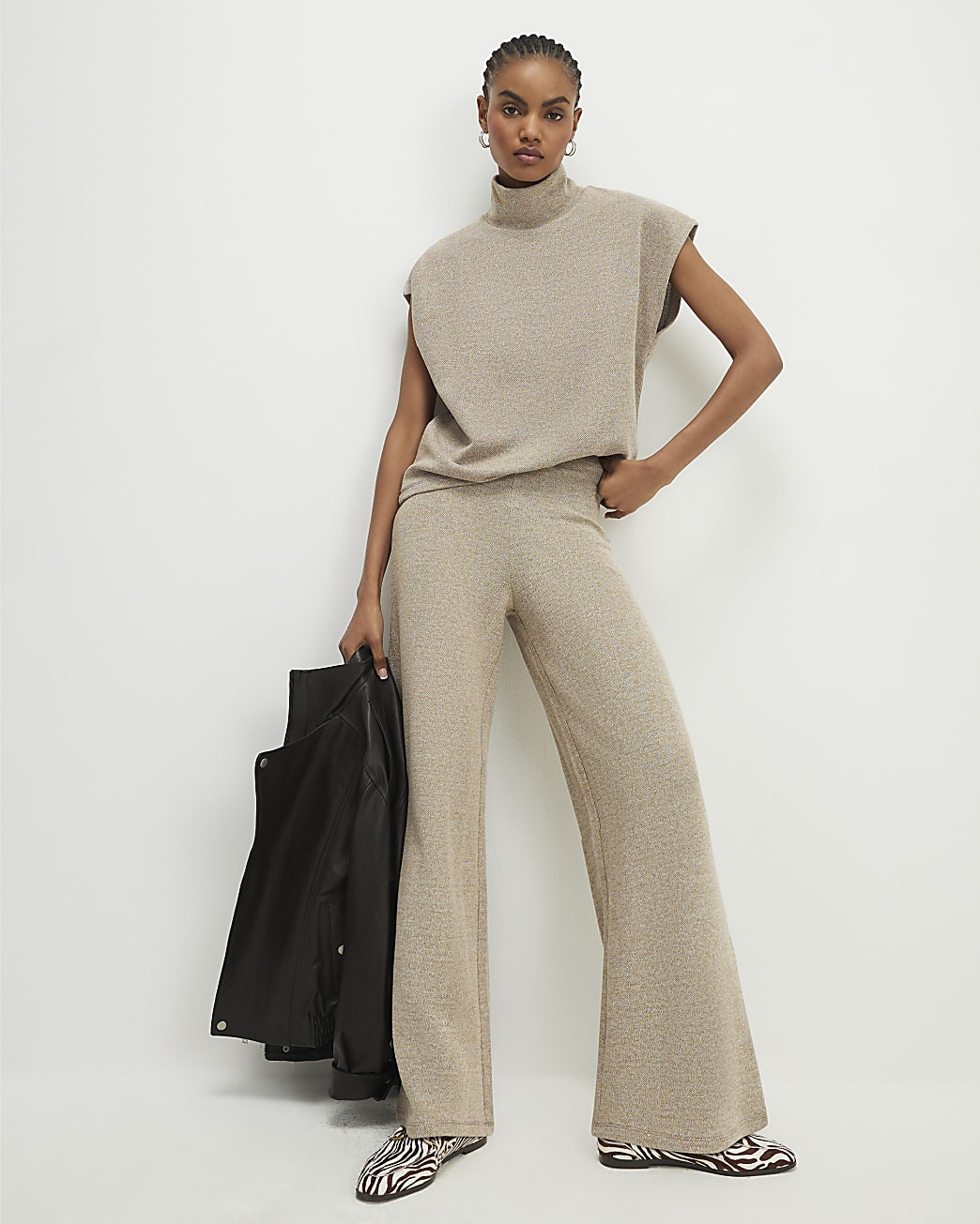 Gold Lurex Wide Leg Trousers | River Island UK & IE
