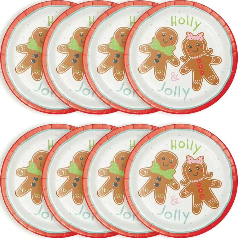 Holly and Jolly Gingerbread People Christmas Disposable Paper Plates, 9", Red and Brown, 8 Count,... | Walmart (US)