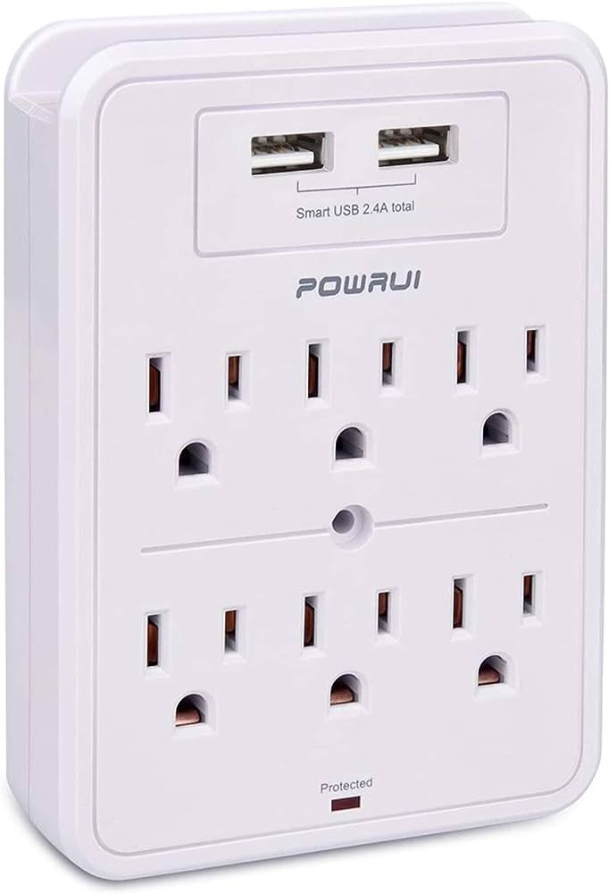 POWRUI Surge Protector, USB Wall Charger with 2 USB Charging Ports(Smart 2.4A Total), 6-Outlet Ex... | Amazon (US)