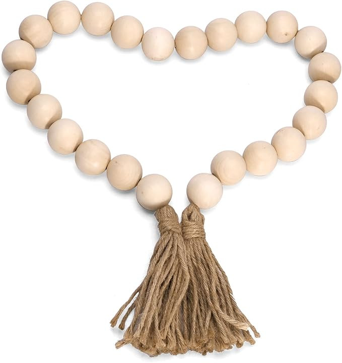 Decorative Wooden Beads 1.6" Diameter Wood Bead Garland with Tassels Boho Decorative Beads Bead G... | Amazon (US)