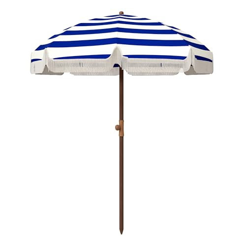 Outsunny 5.9' x 5.9' Portable Beach Umbrella with Walls, Ruffled Outdoor Umbrella Cabana with Vented Canopy, Carry Bag Included, Blue Stripe | Amazon (US)