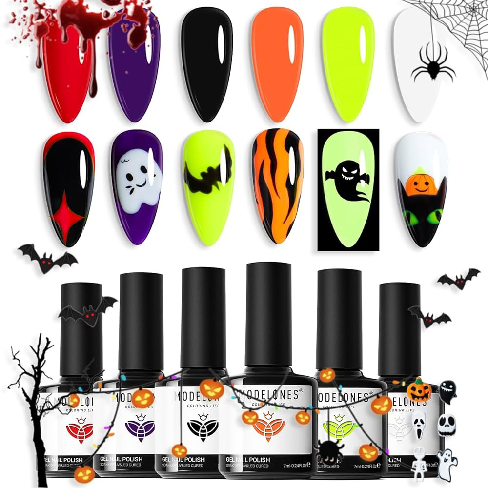 modelones Gel Nail Polish Set 6 Colors 2025 Halloween Hocus Pocus Collection Glow in the Dark Neo... | Amazon (US)