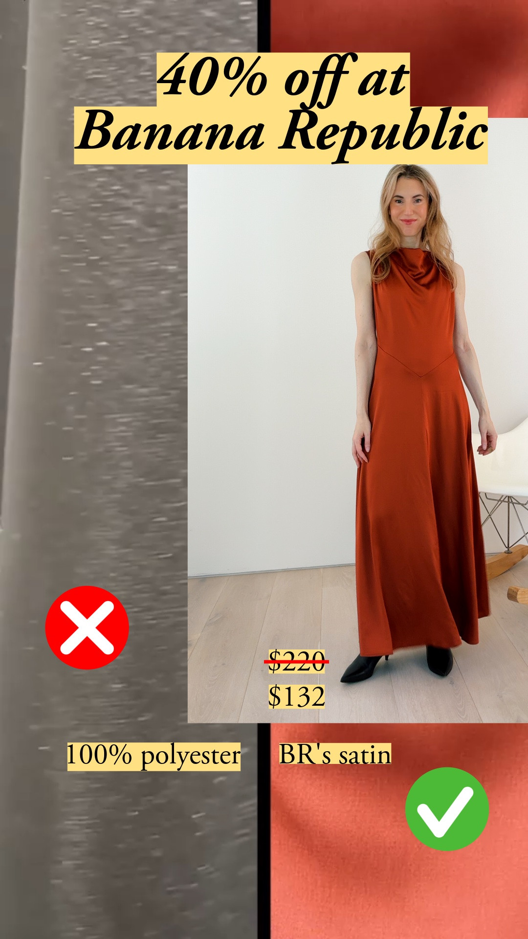 Love Banana Republic's stretch satin. It's got a natural gleem, and it's more breathable and easier to care for than silk. Size down if you're between sizes. I'm wearing this dress in a size 2, and I'm usually size 2-4. I'm 5'7", and it's a maxi length on me (but not too long). Beautiful sheen in person, and the fabric has heft. Really easy to steam, too (no need to iron).

#LTKootd #LTKSeasonal